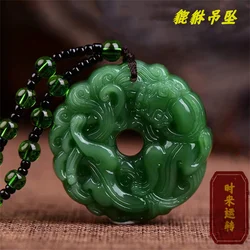 Fashion Green Jade Hand-Carved Dragon Hollow Jade Pendant Necklace Multicolor Chinese Amulet Women Man's Lucky Jewelry Gift