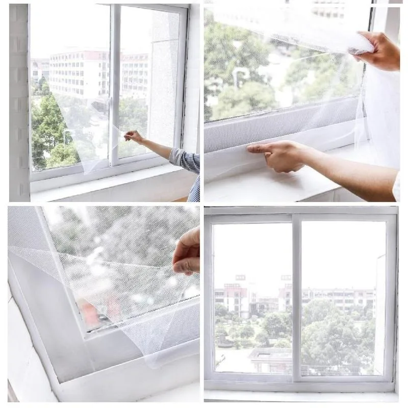 Thick Polyester Mosquito Screen, Self-Adhesive with Velcro, Breathable Durable Window Door Camping Fly Net