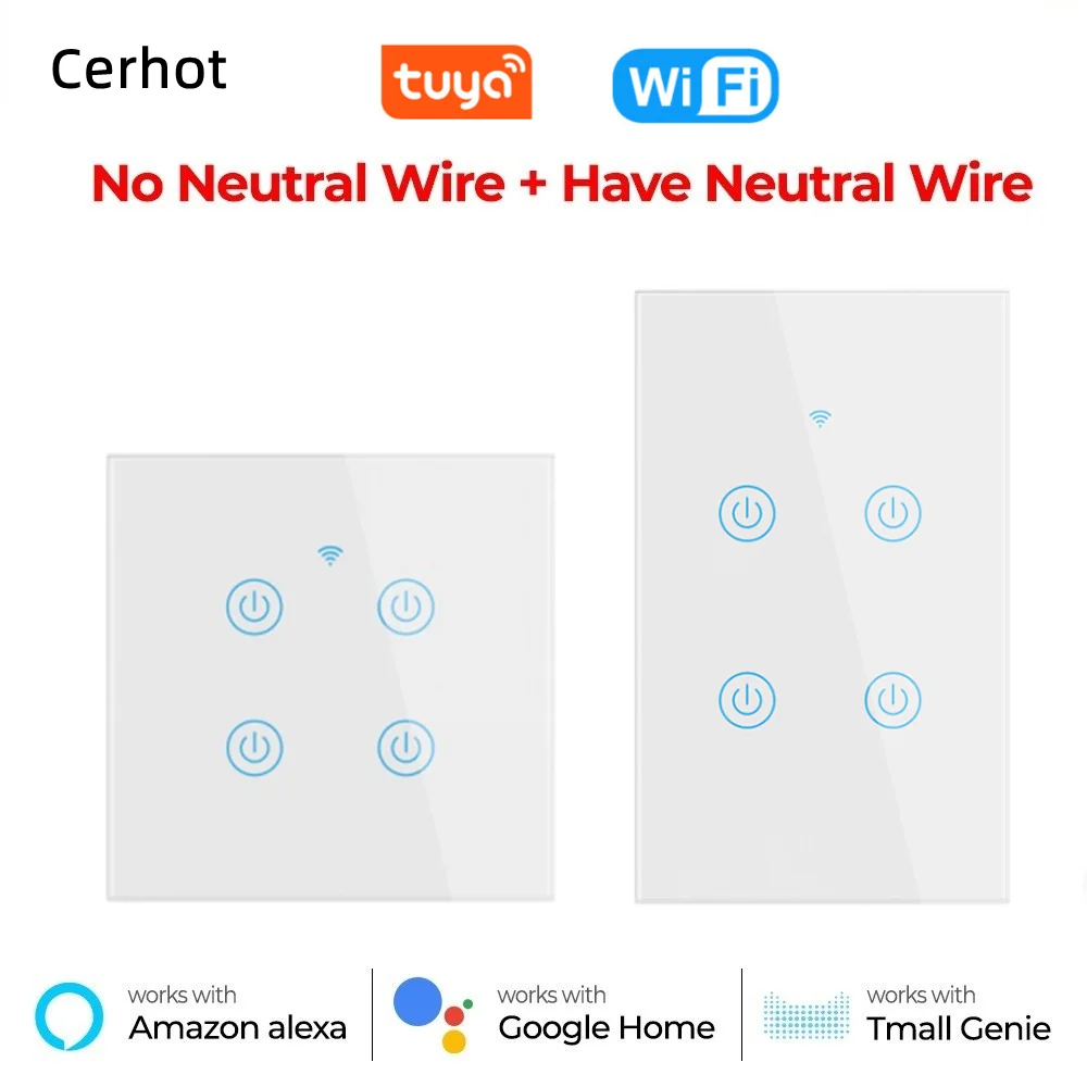 

Умный сенсорный выключатель Tuya, Wi-Fi, без нейтрального провода