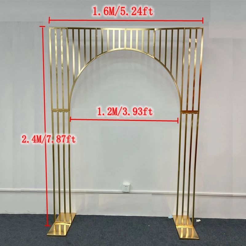 2m/2.4m banhado a ouro arco casamento pano de fundo quadro quadrado flor de tela estande decoração de festa ao ar livre adereços gild prateleira janela exibição