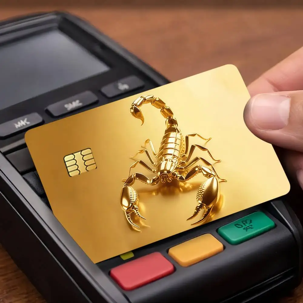 Fashion Metallic Scorpion Credit Skin Cover Card Stickers 4PCS Film Bus Pass Front Decoration Bank Debit Waterproof