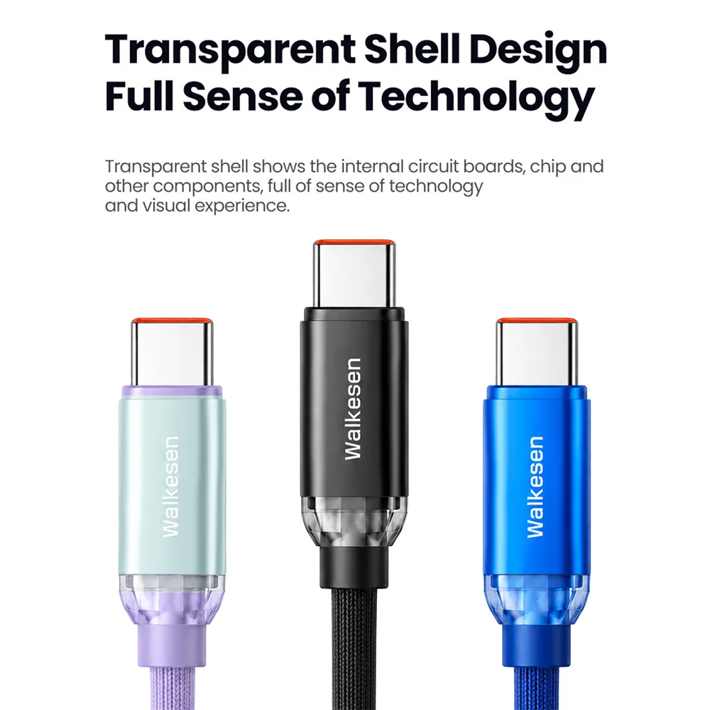 Walkesen 3.1A USB C to Type-C Fast Charging Cable 120W USB A Quick Charging Data Transfer Cord for iPhone Samsung Xiaomi Huawei