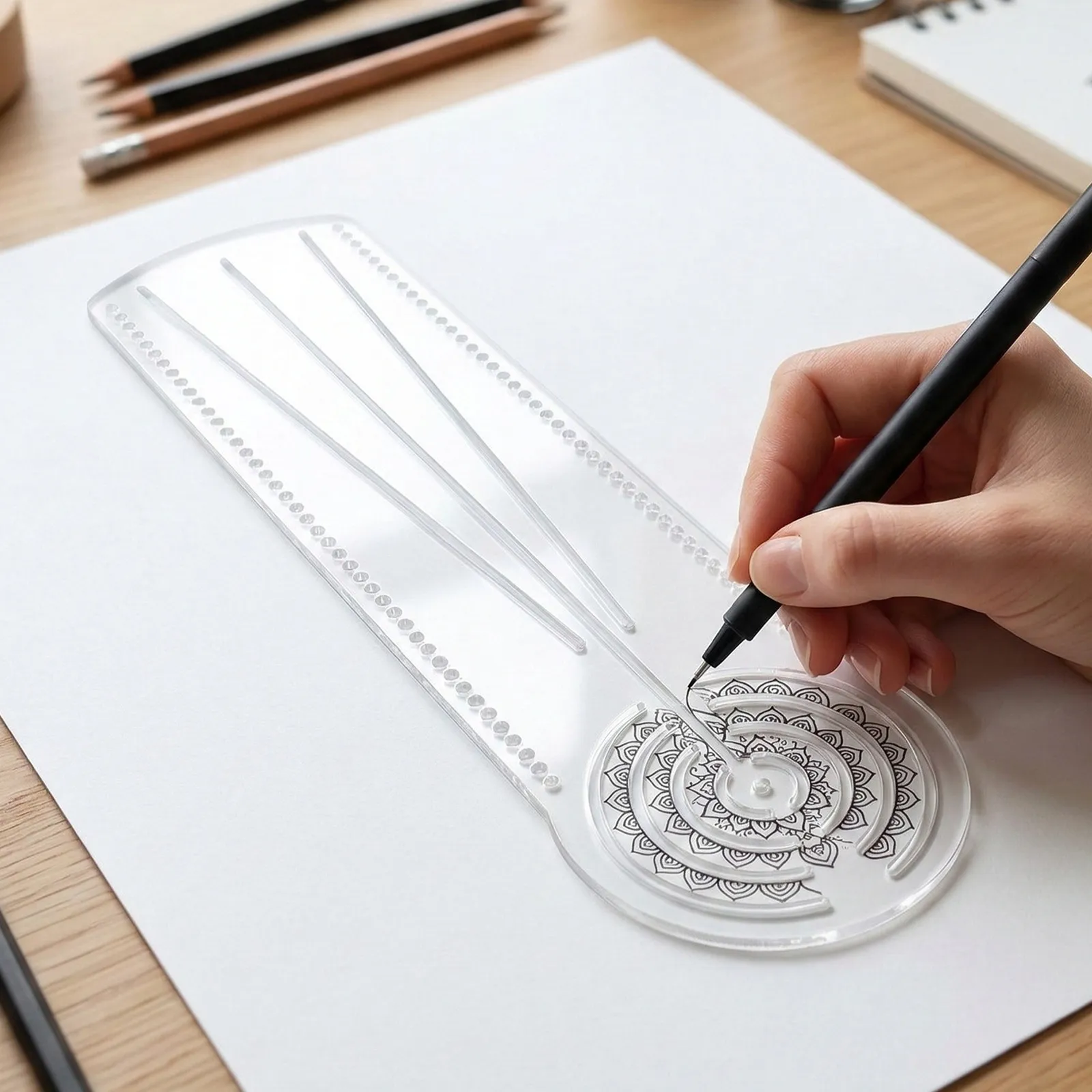 2Pcs Mandala Geometry Ruler Clear Acrylic Drawing Template for Art School Scrapbook Craft Calligraphy Guide Ruler