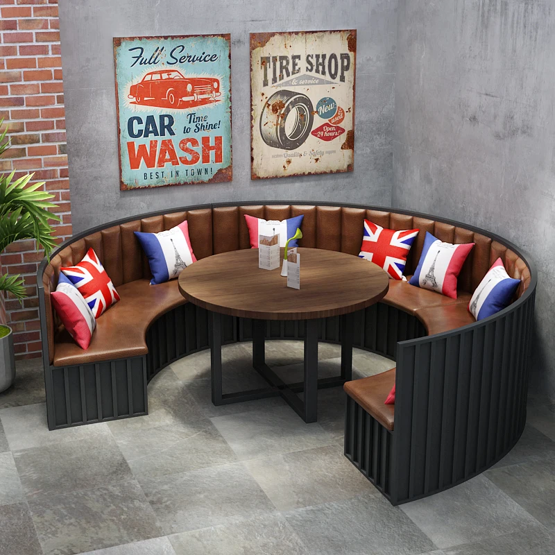 Industrial style wrought iron booth sofa bar Western restaurant Milk tea shop Commercial barbecue hot pot shop Semicircular tabl