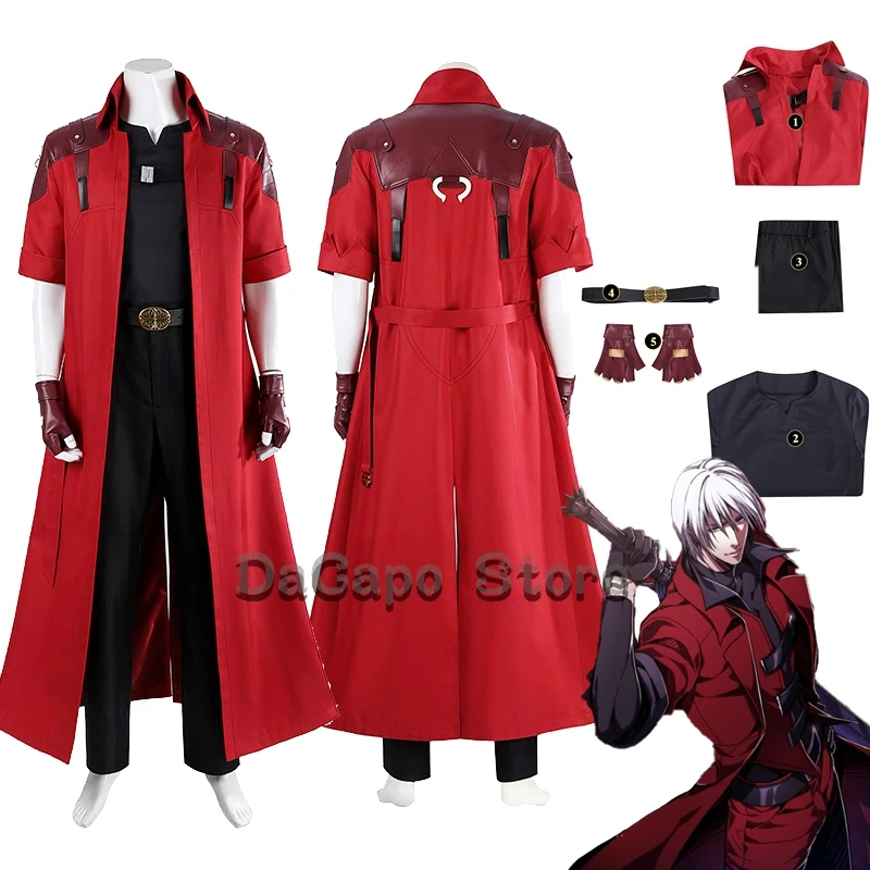 دانتي أزياء تنكرية شعر مستعار أحمر خندق DMC الشيطان هنتر قد يبكي سترة الهالوين زي الهالوين كرنفال أنيمي لعبة الأدوار