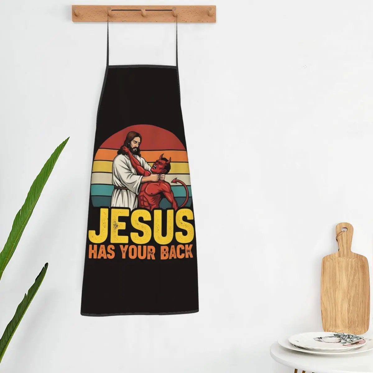 Jesus Has Your Back Jiu Jitsu Christian Aprons Chef Cooking Cuisine Tablier Bib Kitchen Cleaning Pinafore for Women Men