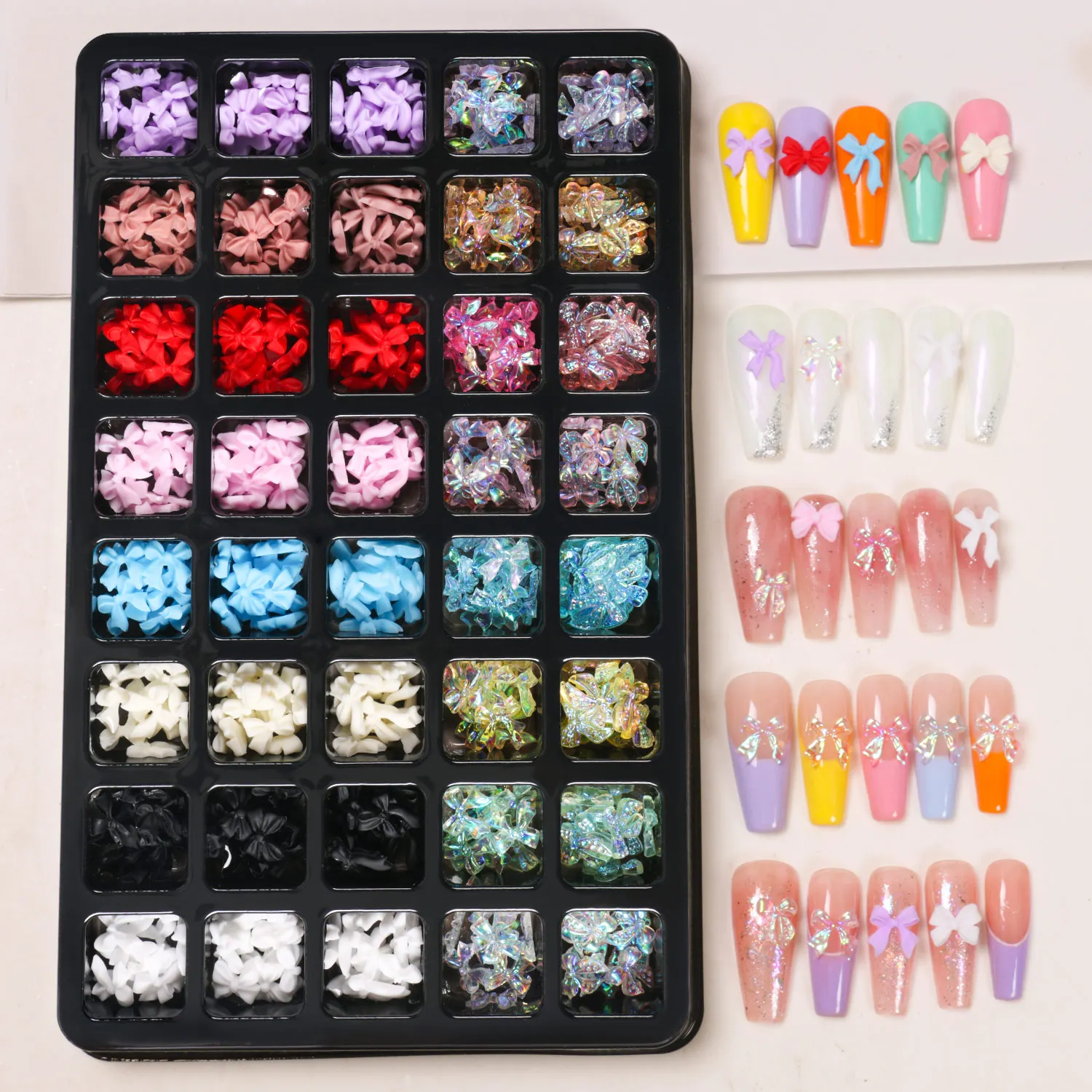 40 Grids Resin Mini Bow Series Jewelry Charms Butterfly Nail Art Decoration Manicure Parts