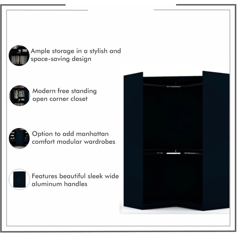 خزانة ملابس زاوية حديثة قائمة بذاتها من Mulberry مع قضبان تعليق مستديرة، رفوف مفتوحة وظهر نهائي لمقسم الغرفة، #4