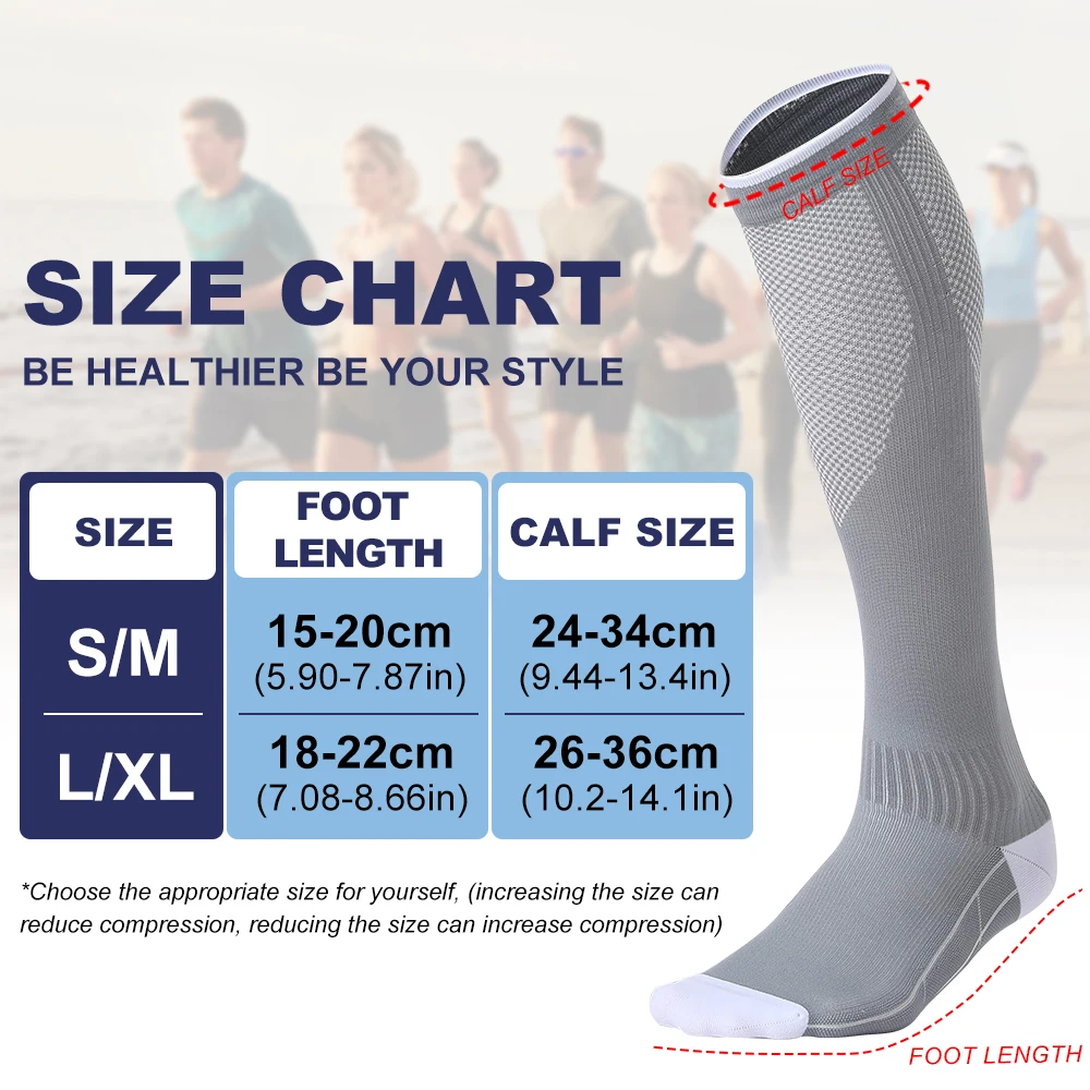 FAATTQQ 1Pair Compression Socks 20-30 mmHg - Men & Women - Running, Nurses, Shin Splints, Flight, Travel
