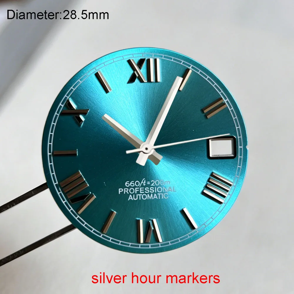 28.5mm S Logo NH35 Dial Ice Blue Rose Gold Sunray Roman Dial for NH35 Movement Yellow White Enamel S Dial Modification Parts