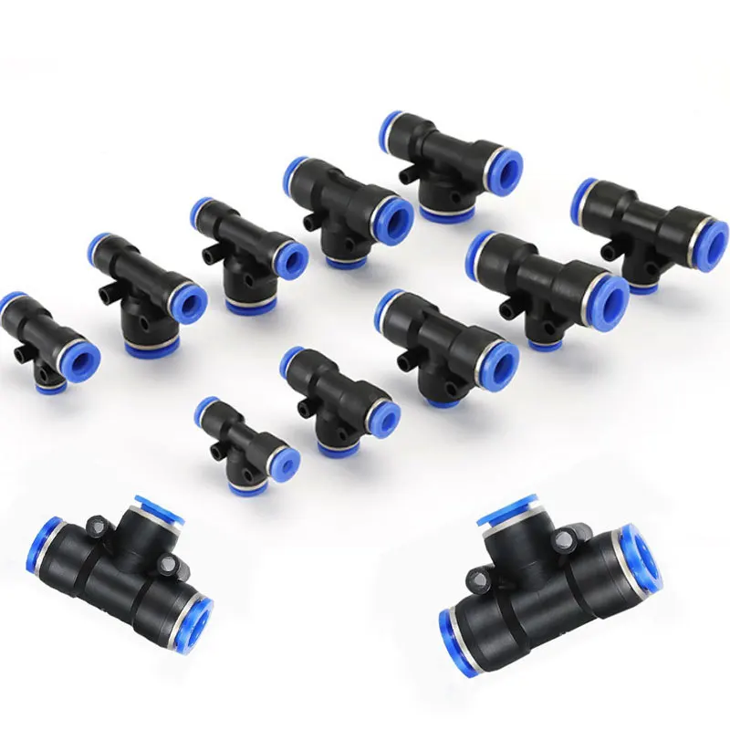 3 Way T shaped Tee Pneumatic 4mm  6mm 8mm 10mm 12mm16mm OD Push In Air Gas Fitting Quick Fittings Connector Water Tbue Fitting