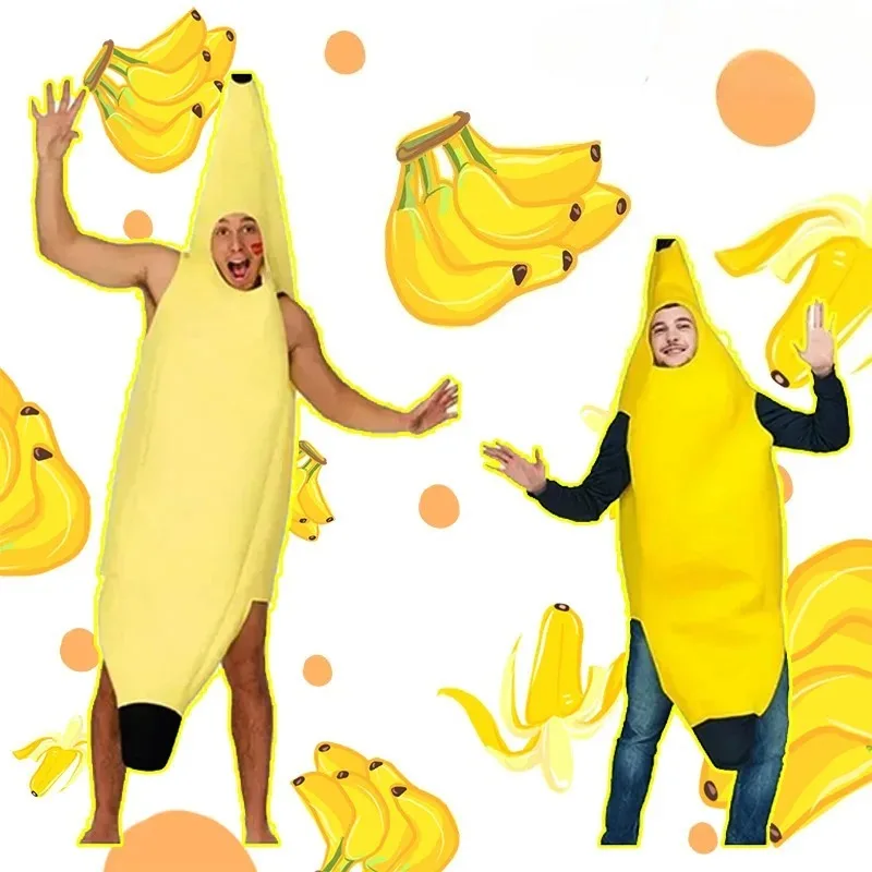 面白いバナナコスチューム 子供と大人用 クリスマスパーティー衣装 パフォーマンスドレスアップ お祝いディナーイベント コスプレウェア