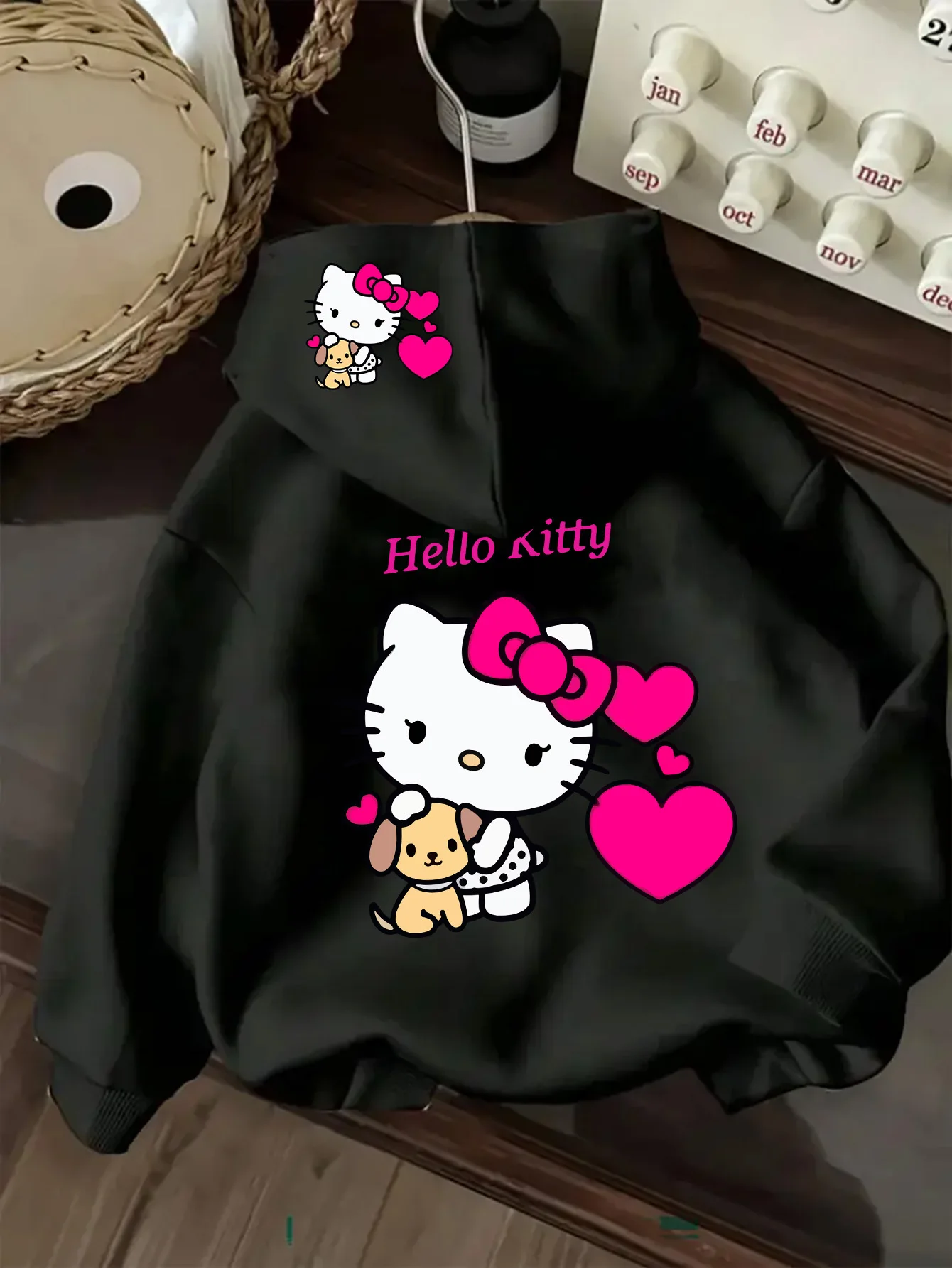 سترة بغطاء للرأس بنمط هالو كيتي من سانريو - سترة كاجوال بسحاب للخريف/الشتاء مع جيوب ملابس y2k