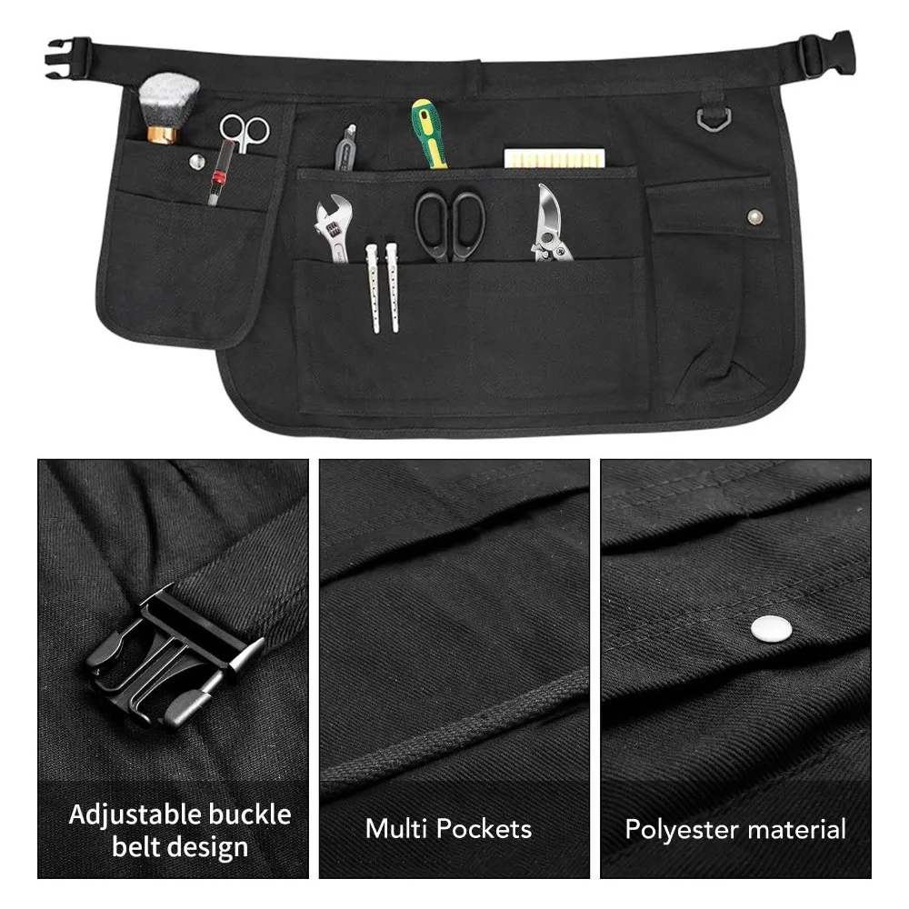 Durable Polyester Half Apron Multi Pockets Light Weight Tool Pouch Belt Adjustable Belt Waist Apron Restaurant & Serving