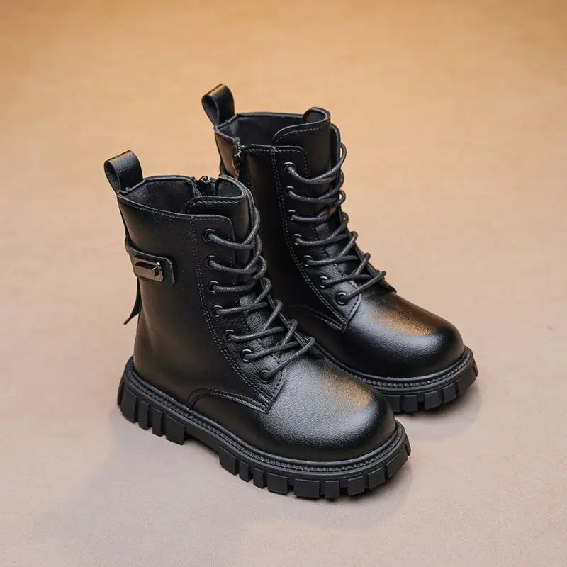 

2026 New Girls Autumn Winter Boots Korean Style Princess Short Boots for Girls Soft Sole Warm Faux Fur Lining Children's Boots