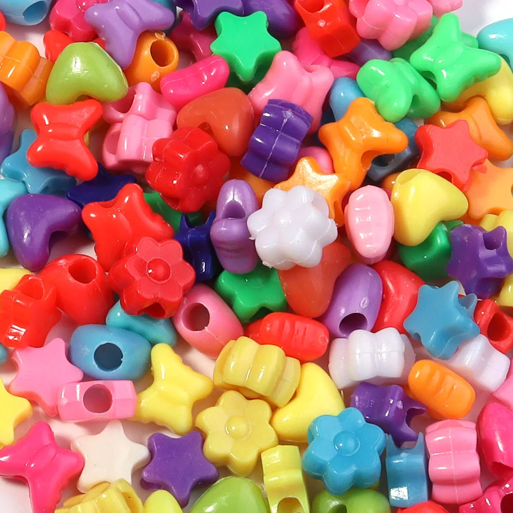 100Pcs Acrylic Heart Star Butterfly Flower Beads Loose Spacer Beads Large Hole Beads for Jewelry Making Diy Bracelet Accessories
