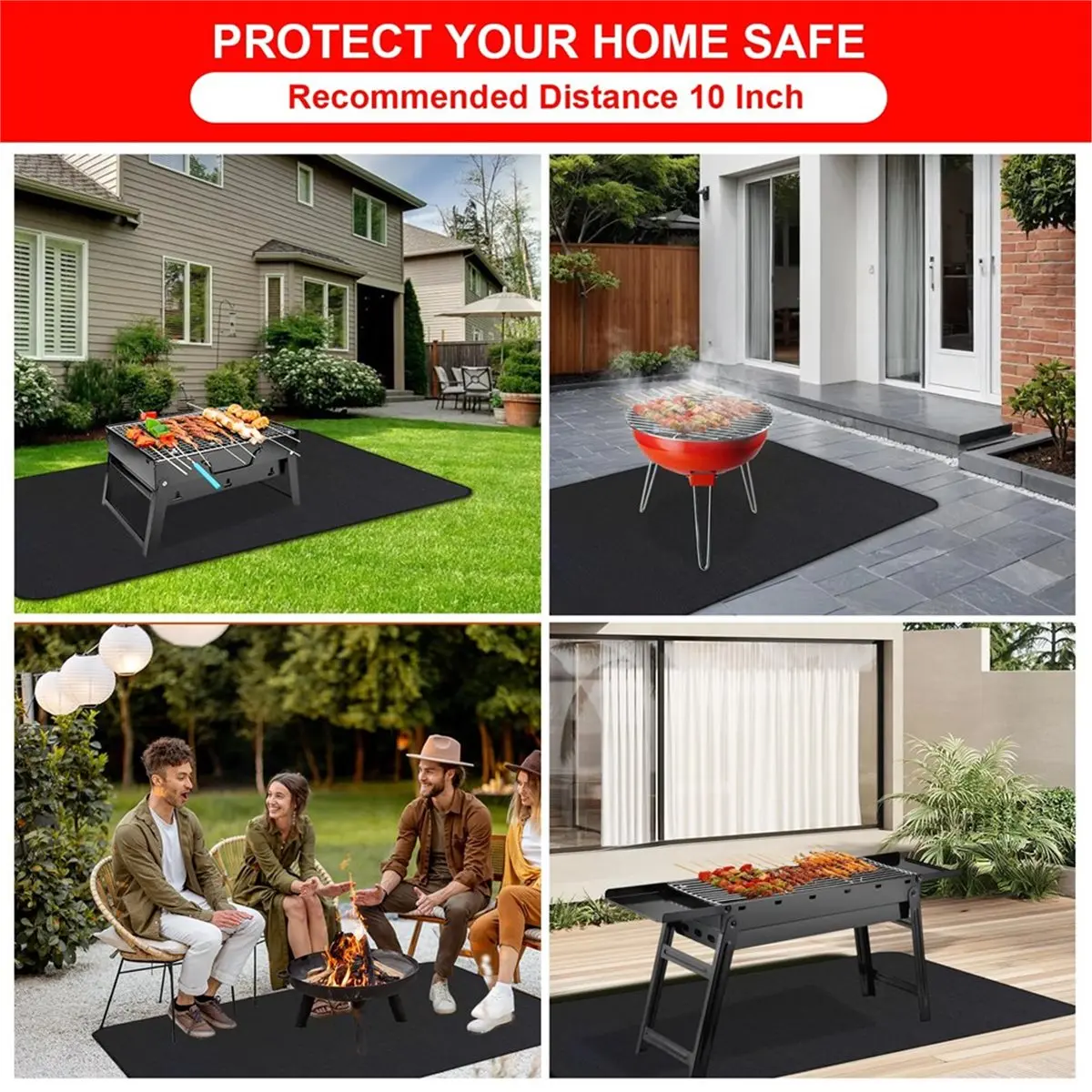 Fireproof Hearth Rug 165x91cm, Heat Fireplace Mat for Wood Stoves, Fire Pit or BBQ, Protects Floors