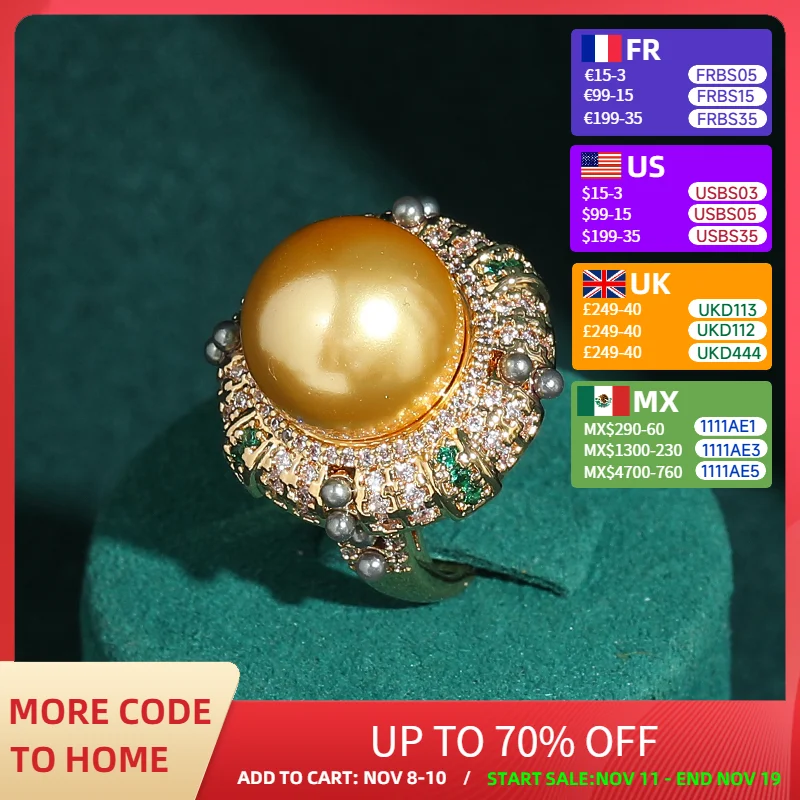 

Vintage Rhinestone Champagne Pearl Ring In Real 18k Gold Color Green Crystal Jewelry 2025 Party Luxury Quality Brands Wedding