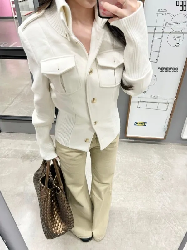 

Korean Sle High Collar Slim Fit Woolen Coat Beautiful Unique Jaet Waist Cinched Ele Autumn Winter Women's Outerwear