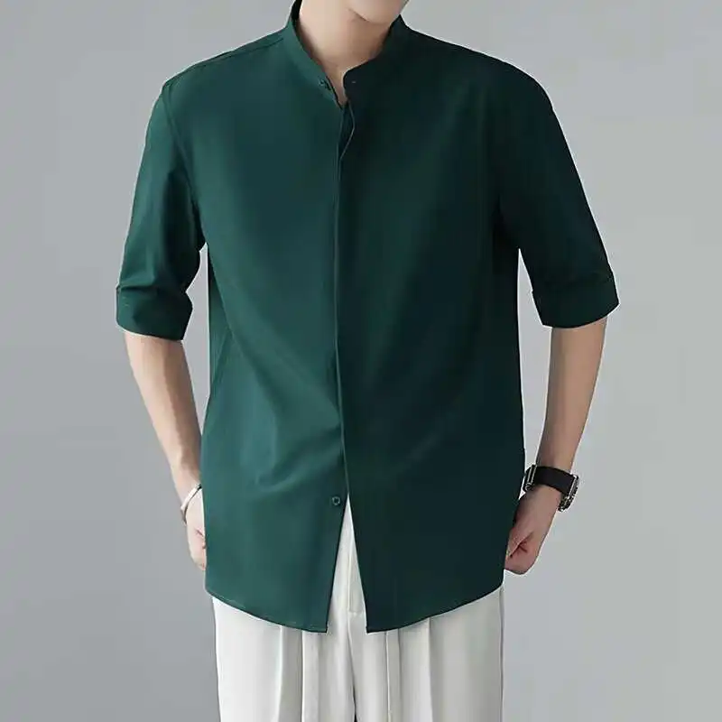 

Chinese Sle Stand up Collar ort Sve irt Men Summer Ice Sensation Sun Protection Treaent Cotton Blend Lightweight