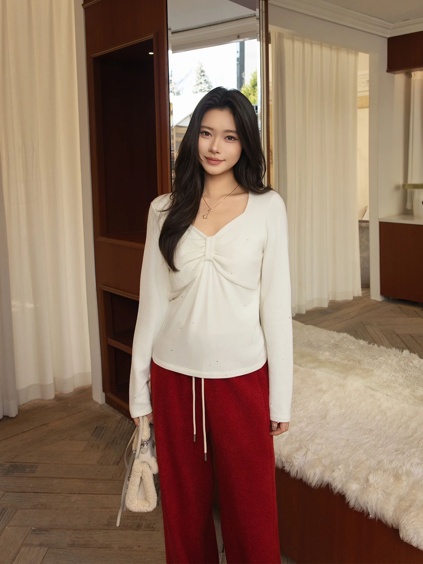 

Loose Casual Faion Starry Knot Top by Lao Yang Me2026 Versatile Slimming T-irt for Women Breathable Long Sl...