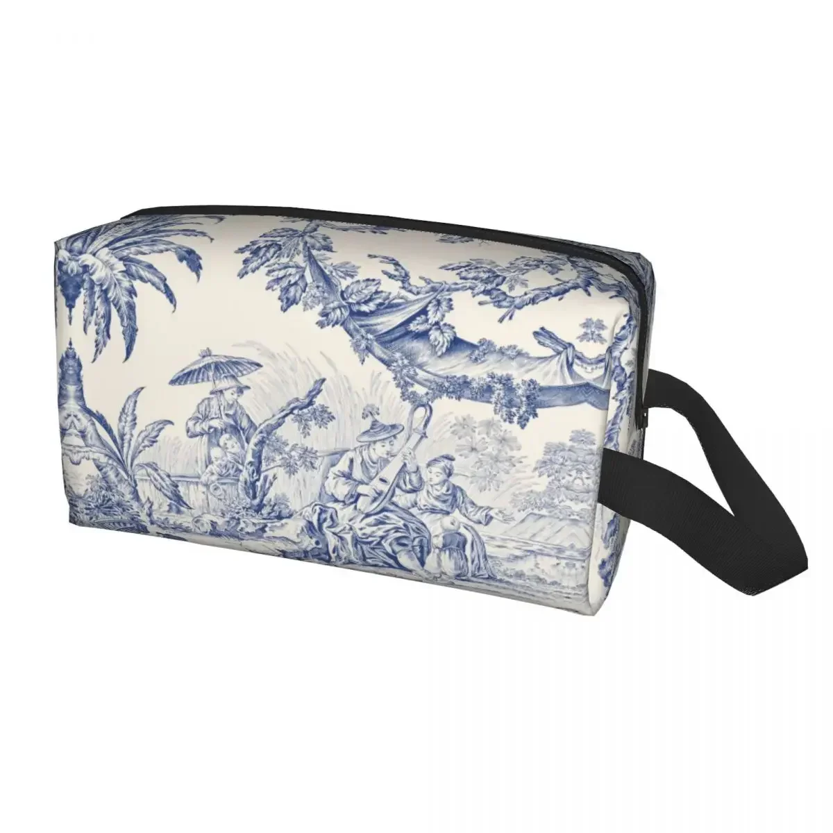 Classic French Toile De Jouy Navy Blue Motif Pattern Toiletry Bag Kawaii Cosmetic Makeup Organizer Beauty Travel Storage Bag