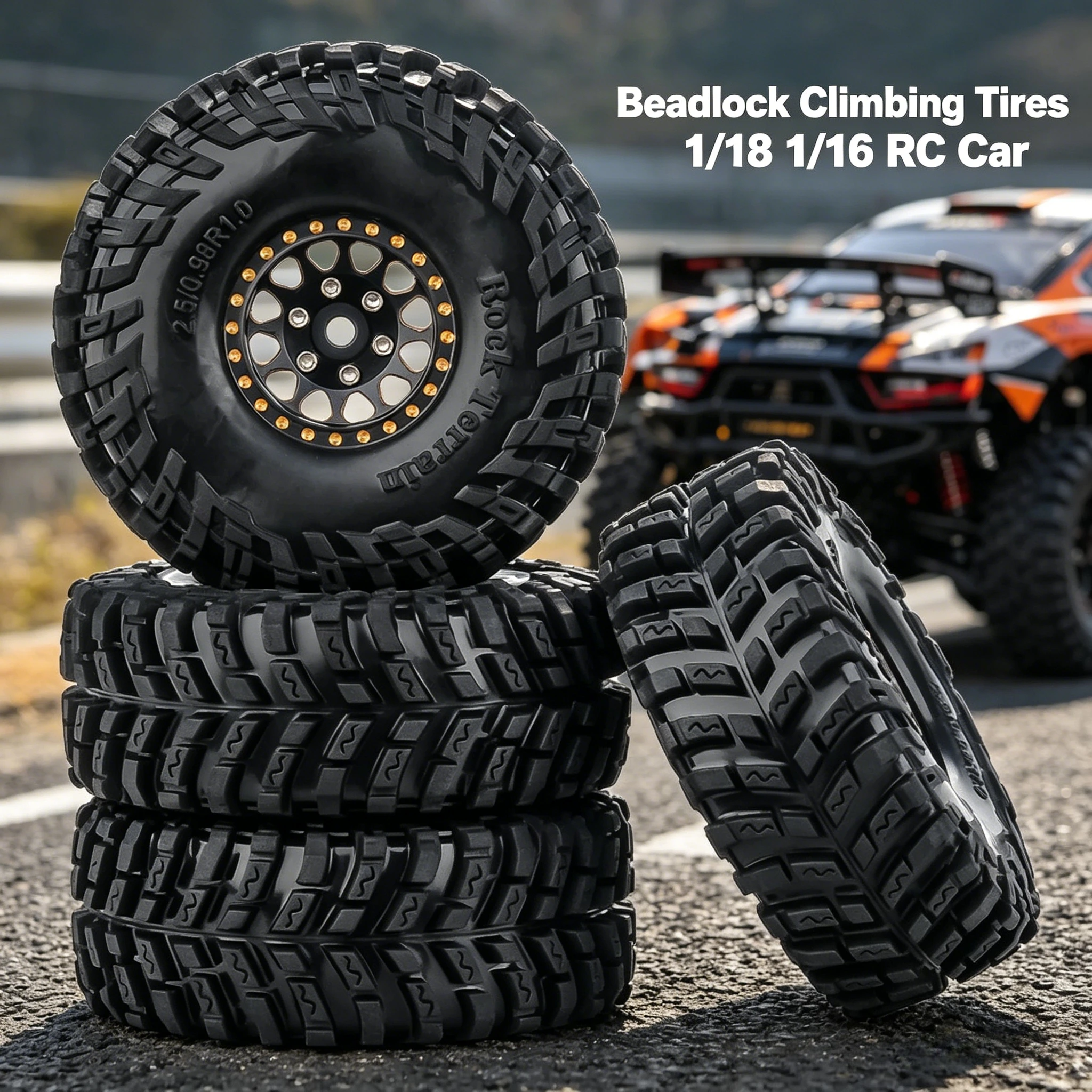 

PYFORE 1.0‘’ Beadlock Climbing Tires Metal Wheel Rim Hub 64x24mm Adapter 7mm for 1/18 1/16 RC Car Crawler Accessories