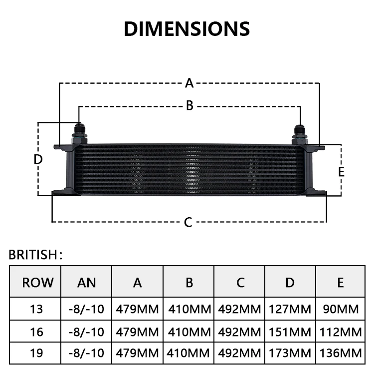 Longer Version Racing Aluminum Britishi Type 13Row 16Row 19Row AN8 AN10 Car Engine Oil Cooler Transmission Oil Cooler