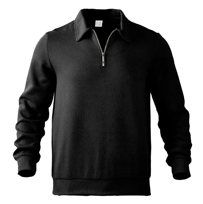 Men's Spring Autumn Lapel Hoodie Pullover, Men's Long Sleeved Half Zipper Jacquard Loose Sweatershirt