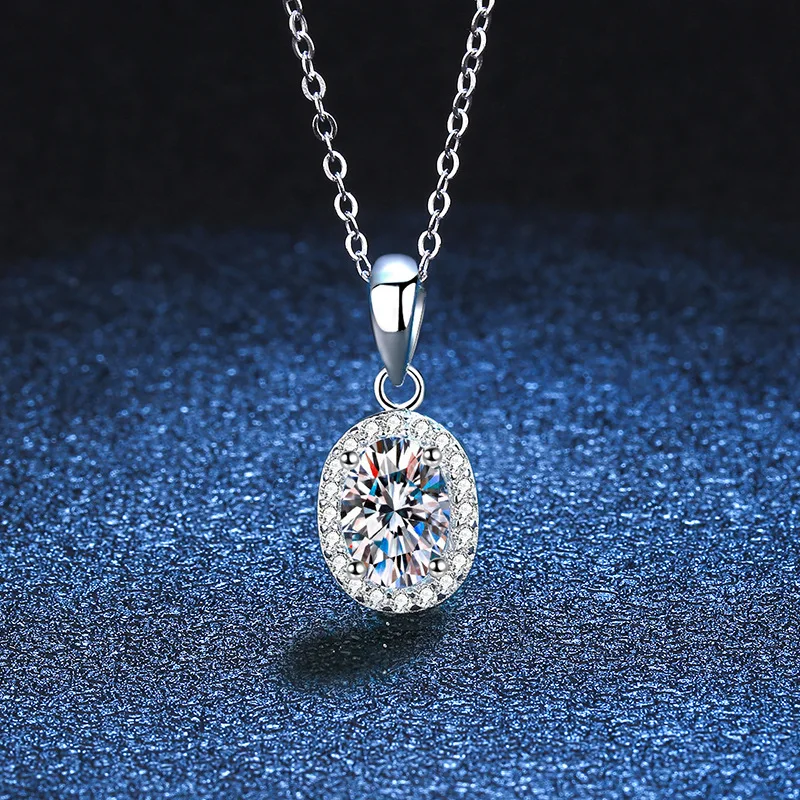 D Color Moissanite Necklace Pendant Temperament Simple Pigeon Egg Moissanite Diamond Women's Silver Necklace Platinum PT950 Mark