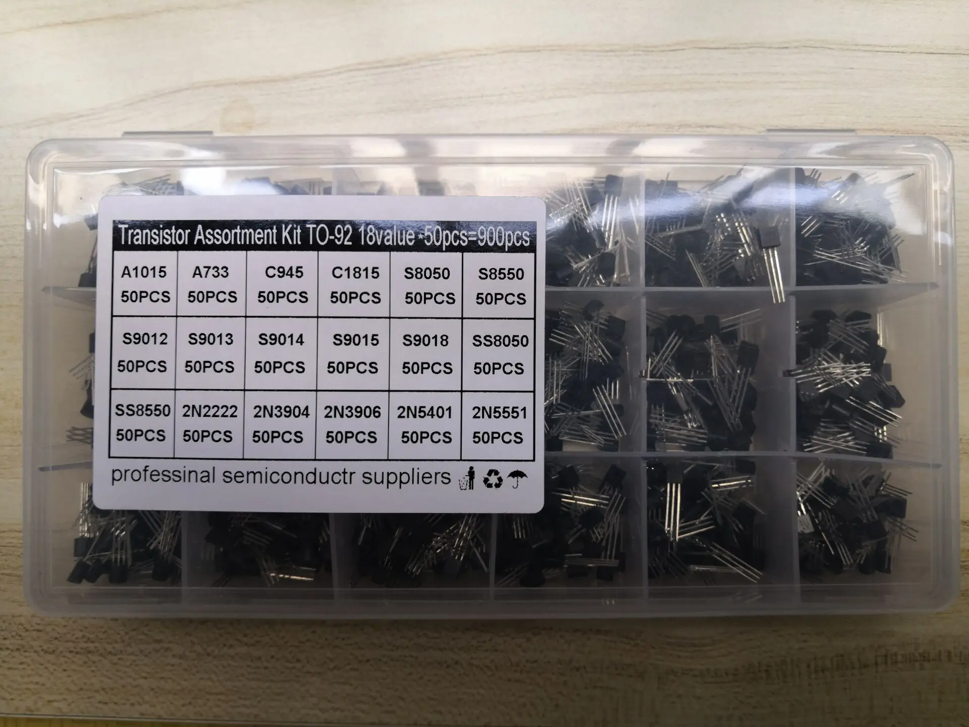 

Комплект транзисторов 18*50 шт=900 шт. S9012/9013/9014/9015/9018 SS8050/8550 2N2222A/3904/3906/5401/5551 A1015/733 C945/1815 S8050/8550