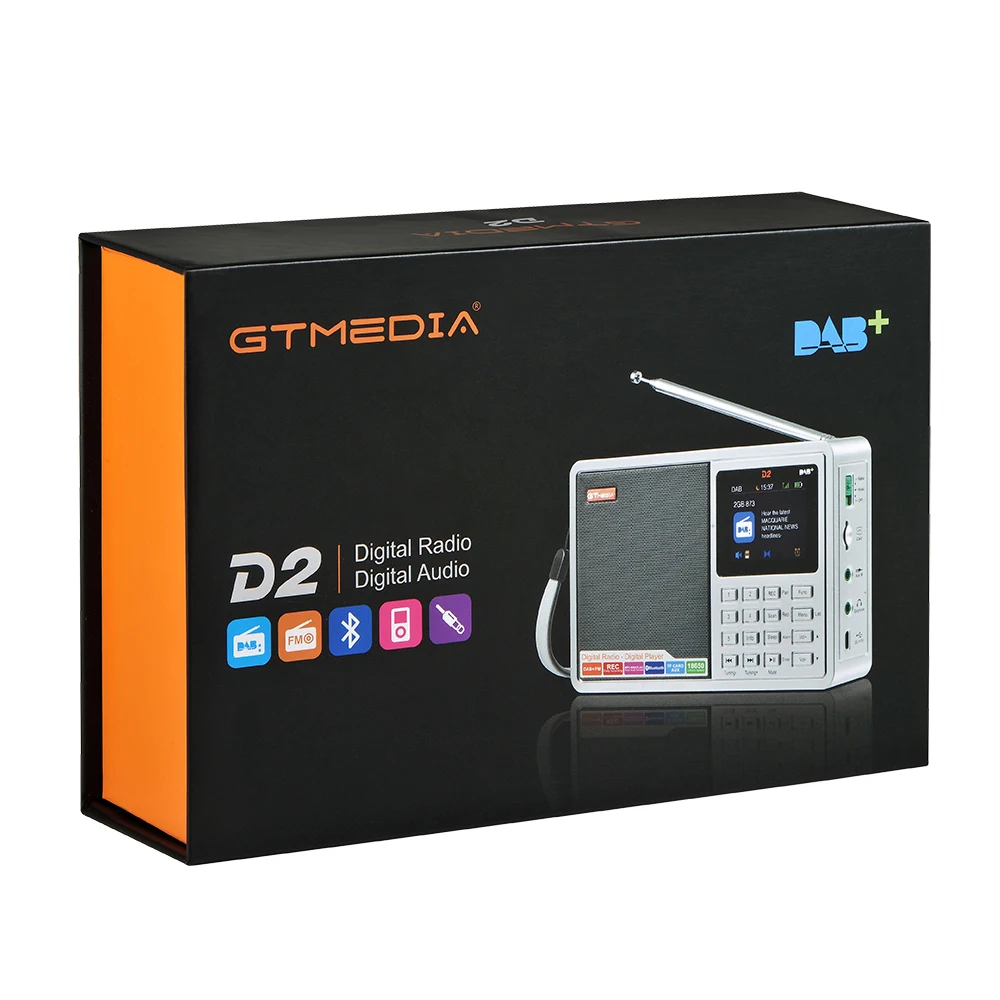 【Oryginalny】GTmedia D2 Radio DAB+/FM - Wyświetlacz TFT 2,4 cala, Bluetooth, Karta TF, Nagrywanie, Bateria 18650, Wielofunkcyjny Odtwarzacz Audio