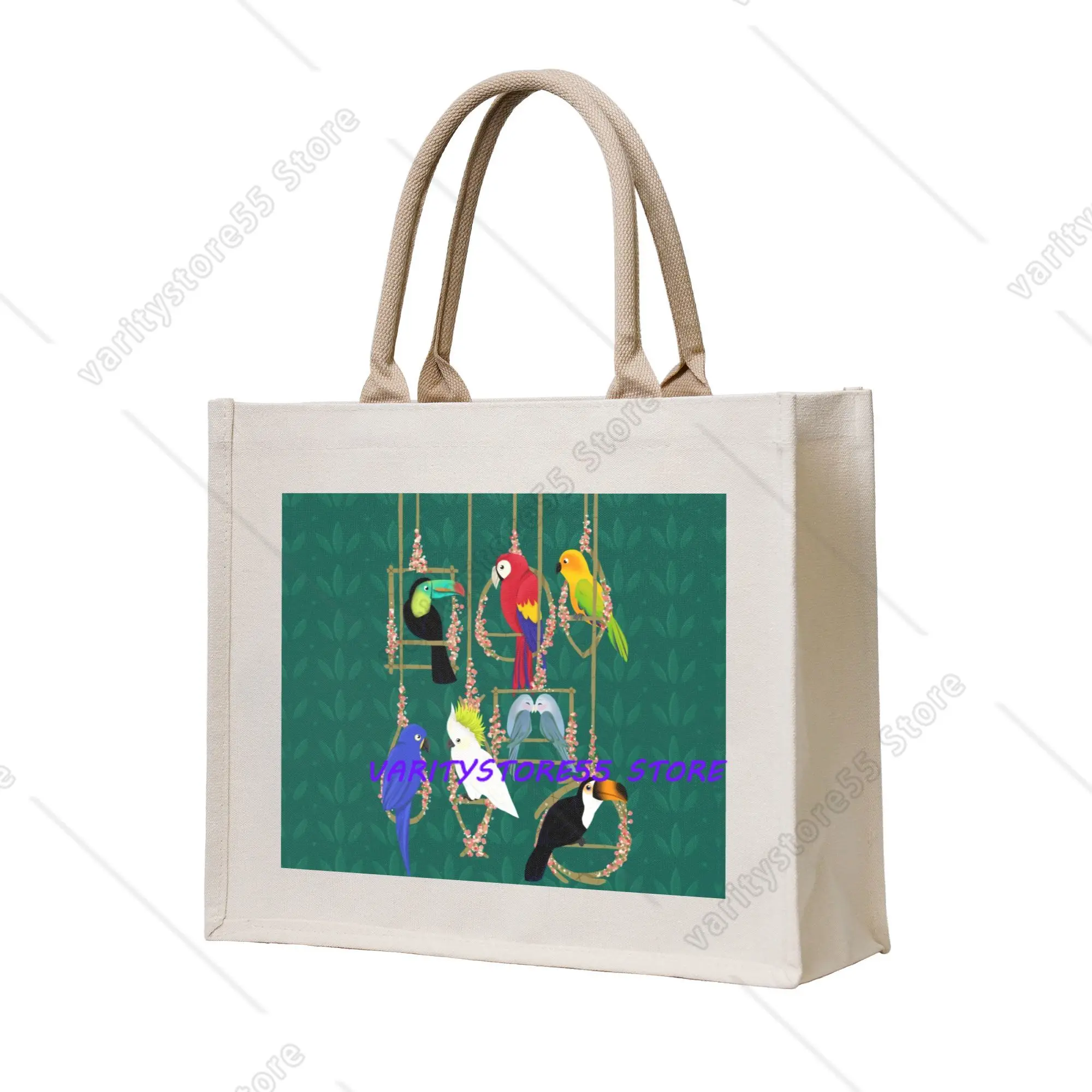 Cute Print Tropical Getaway Parrot Birds Tote Shopping Bag Portable Shoulder Shopper Cockatiel Budgie Toucan Handbag