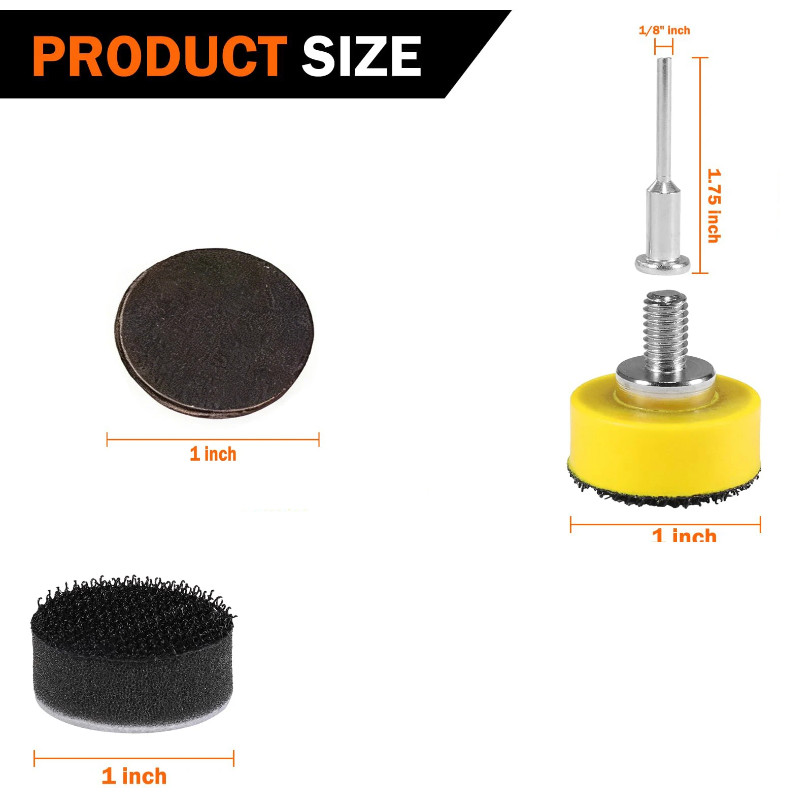 1 Inch Hook and loop Sandpaper Set 123 Pcs Assorted 80-320 Grit with 1/8 Inch Shank Backing Pads for Polishing Metal Car Body
