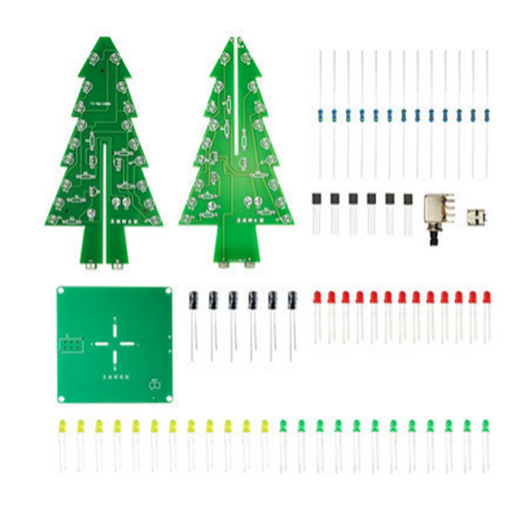 Christmas Tree DIY Kit Three-Dimensional 3D LED Red/Green/Yellow LED Flash Circuit Kit Electronic Learning Set PCB Solder Tools