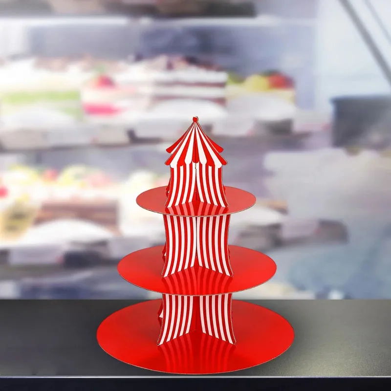 3-layer Carnival Cupcake Rack, Red Striped Candy Dessert Display, Restaurant Kitchen, Holiday Party Supplies, Holiday Decoration