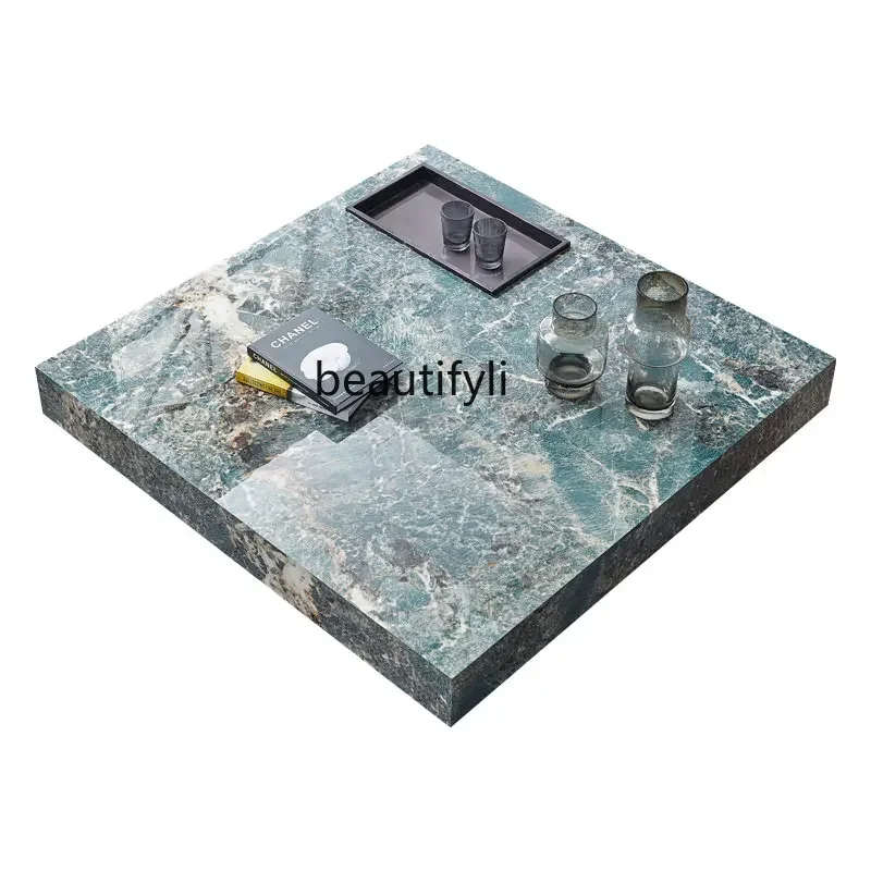 Amazon Green Stone Plate Square Tea Table  Light Luxury Home Living Room Large and Small Apartment Type Designer Coffee Table