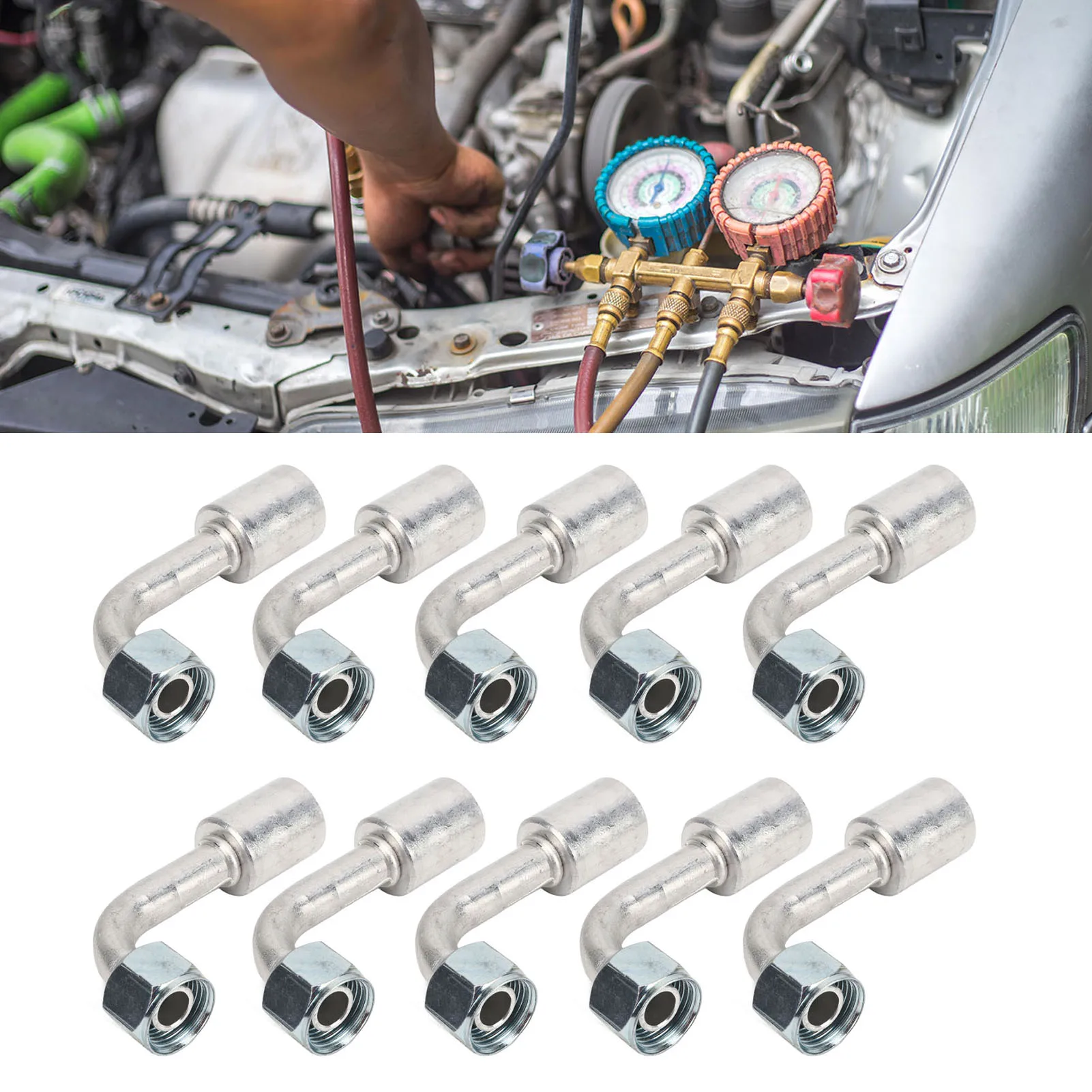 10個入り-車用エアコン-角度付き90度-°-コネクタ-アルミニウム-ジョイント-車用ユニバーサルフィット-オート-ac-システム部品