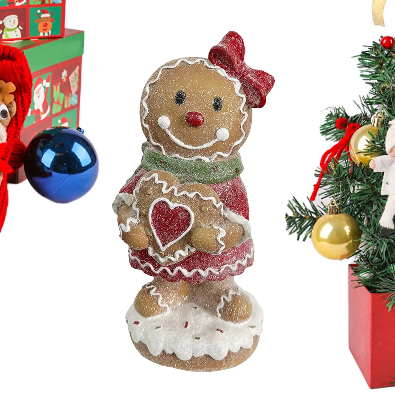 Small Christmas Sculpture Gingerbread Man Statue Resin Gingerbread Man Shape Figurine Ornament for Display Cabinet Desk Coffee