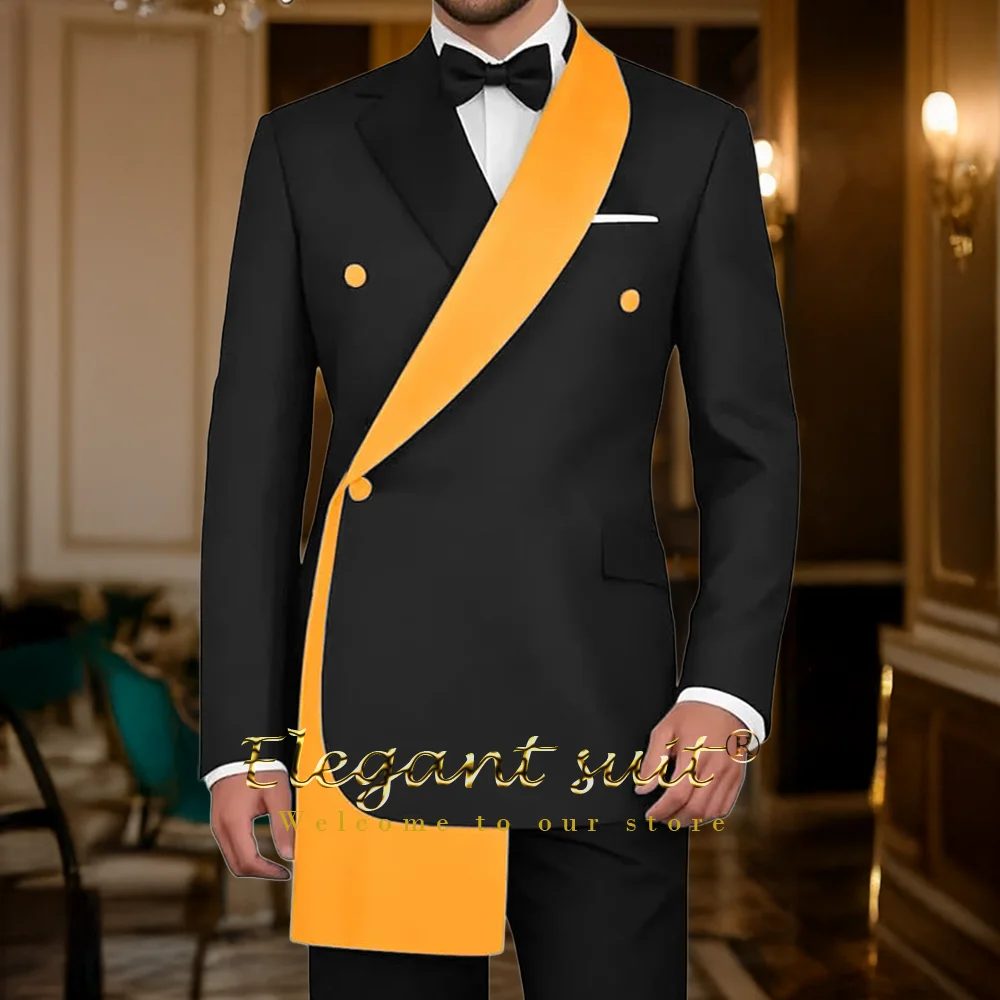 

Men's stylish orange colorblock suit 2-piece suit, slim and elegant jacket with suit pants suitable for party dinner