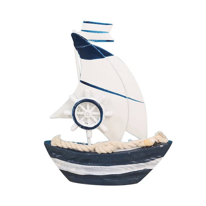 ‌Mediterranean Wooden Ship Model - Handcrafted Sailboat Decor for Home, Office, Hotel, Vintage Nautical Gift, Desktop Showpiece