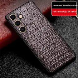 Genuine Leather Slim Case for Samsung Galaxy S26 Ultra S25 S24 S23 S22 Crocodile Business Back Cover