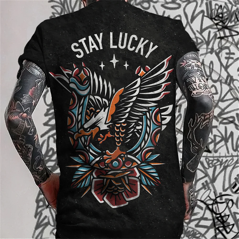 Vintage Men's T-shirt 3D Tattoos Print Short Sleeve T Shirt For Man Top Street Punk Streetwear Oversized Tee Shirt Mens Clothing