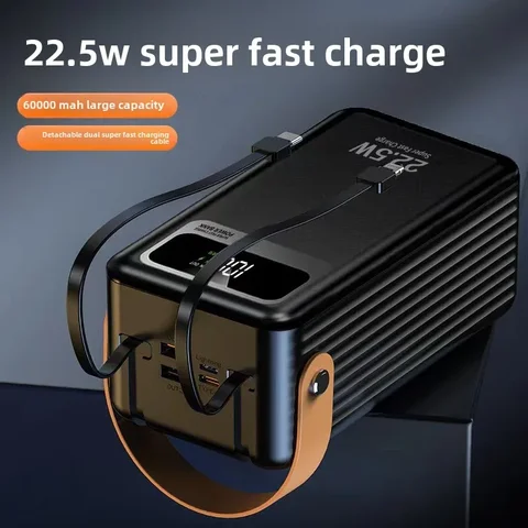 Внешний кабель BCAK Power Bank 22,5 Вт, сверхбыстрая зарядка, большая емкость, 60000 мАч, удобный мобильный источник питания для улицы