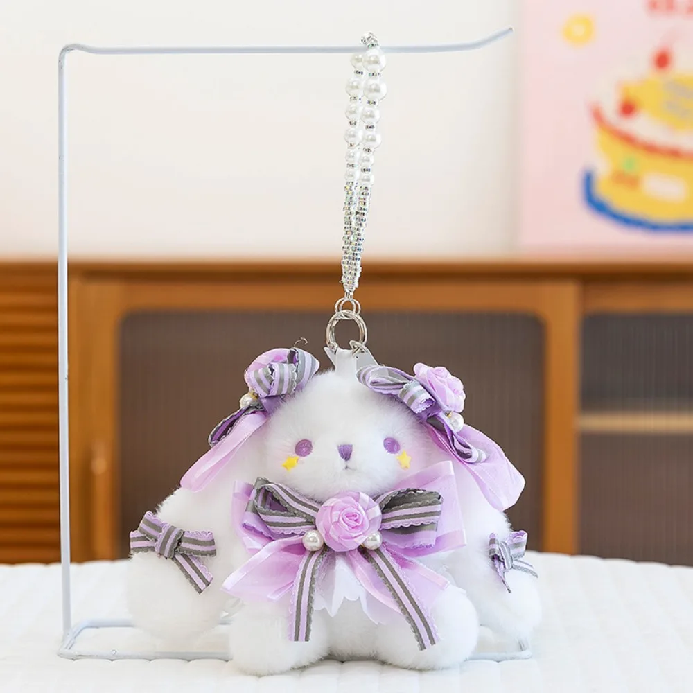 

Princess Pearl Dress Plush Rabbit Keychain Cartoon Stuffed Rabbit Doll Keyring Soft Kawaii Drooping Ear Rabbit Pendant