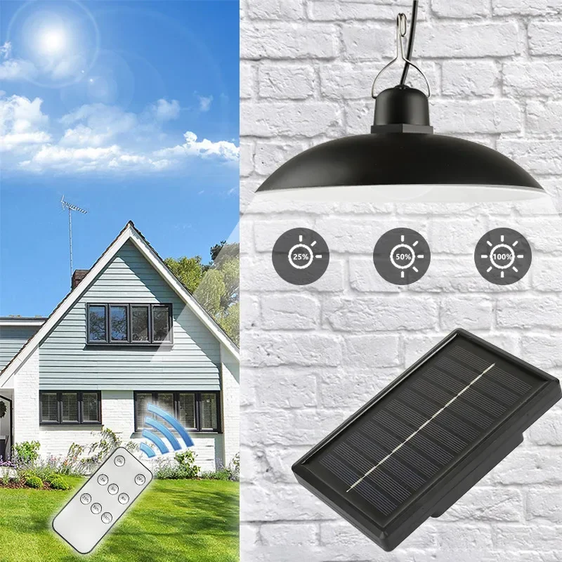 Solar Pendant Lights Single/Double Heads Solar Light Indoor Outdoor Hanging Shed Solar Lamp Sunlight Garden Home Tent Chandelier