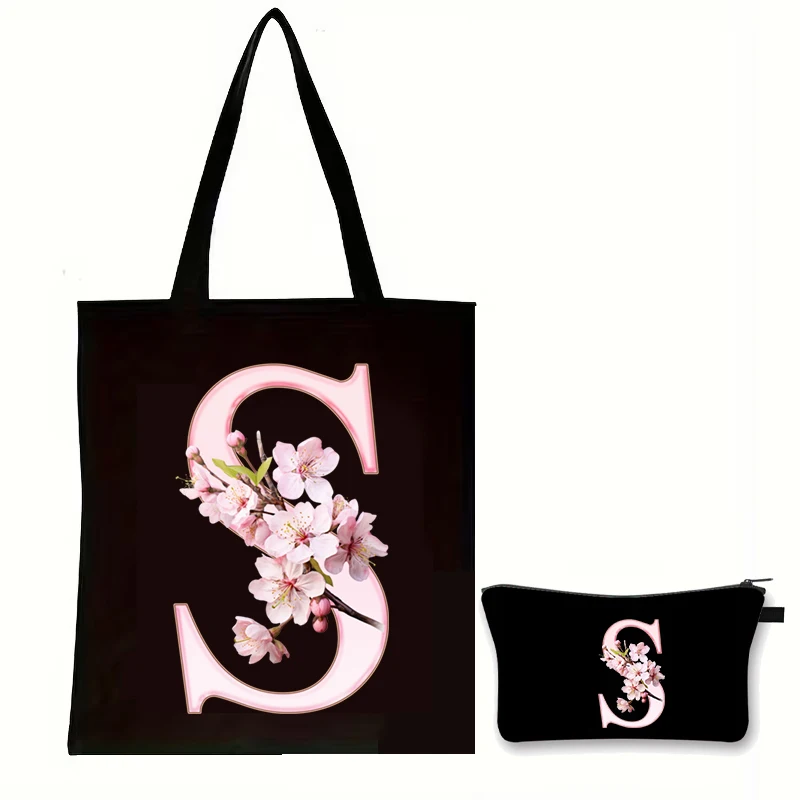 

Женская косметичка с инициалами Sakura A-Z, набор из 2 предметов, уникальные подарки для учителей, друзей, винтажный набор сумок с цветочным алфавитом