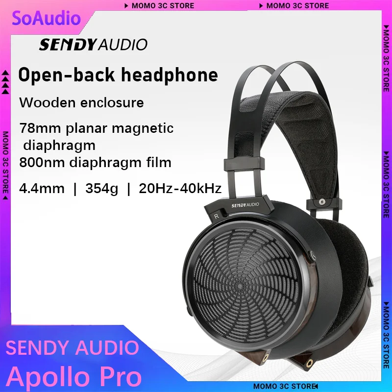 

SENDY AUDIO Apollo Pro Hifi Headphones 78mm Planar Diaphragm Wooden Open Back Wired Over Ear,20Hz-40kHz,354g Weight