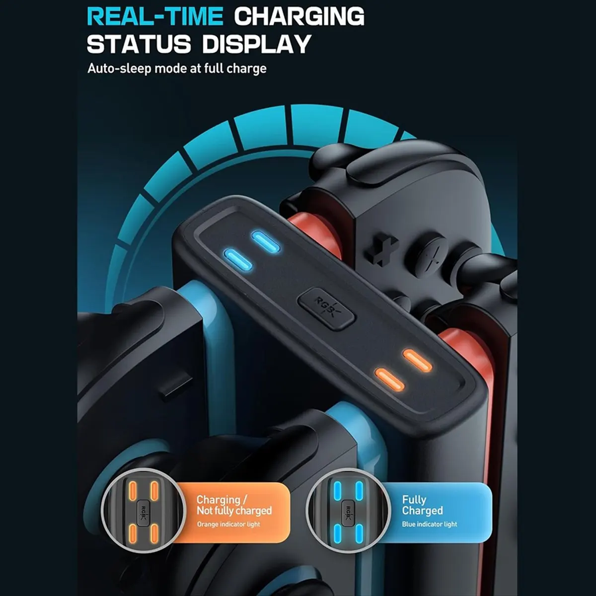 AA1824 Superior 4 in 1 Charger Dock for Switch 2 Gamepad,Type-C Power&9 RGB Light Modes Controller Stand Fast Charging Stand