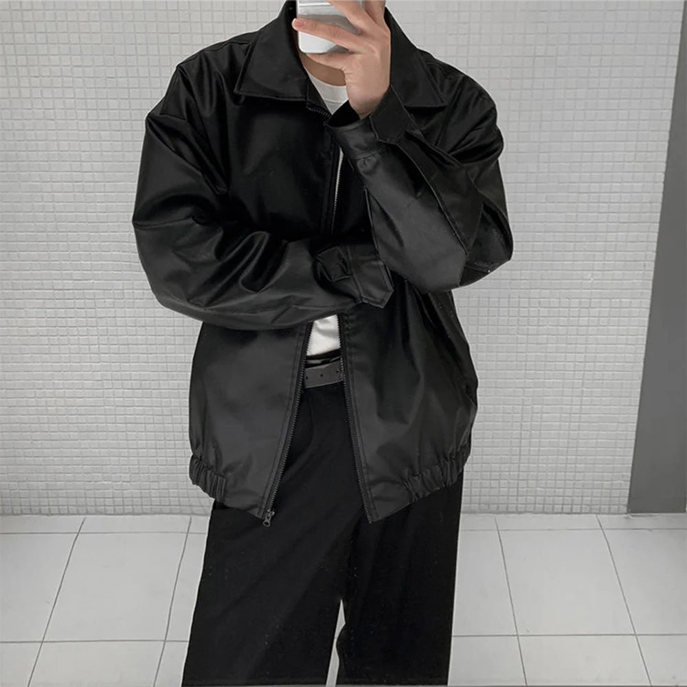 Mens Y2k Loose Leather Jacket Fashion Trend Heavy Pu Motorcycle Mens Tops New Autumn And Winter Elegant Handsome Casual Jacket
